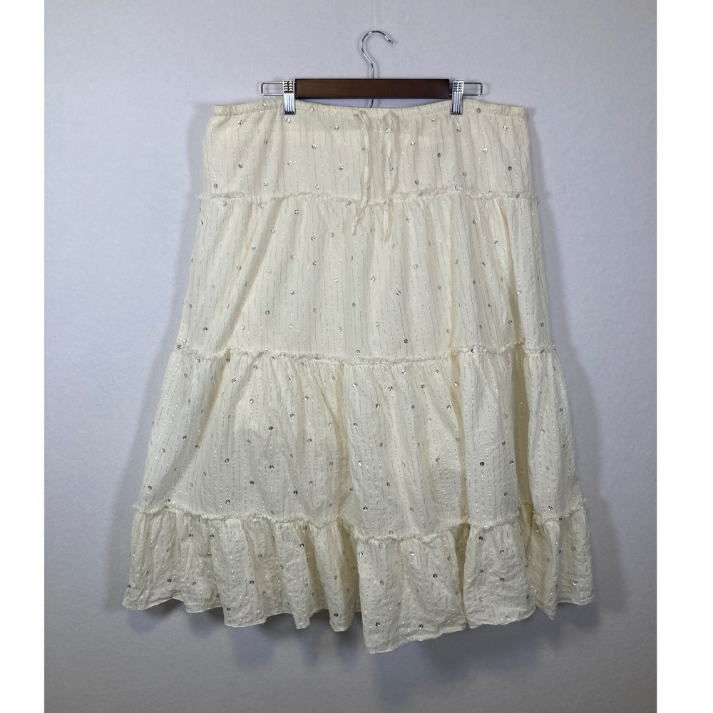 J Jill Cream Tiered Maxi Skirt‎ With Silver Sparkle Detail MP Petite